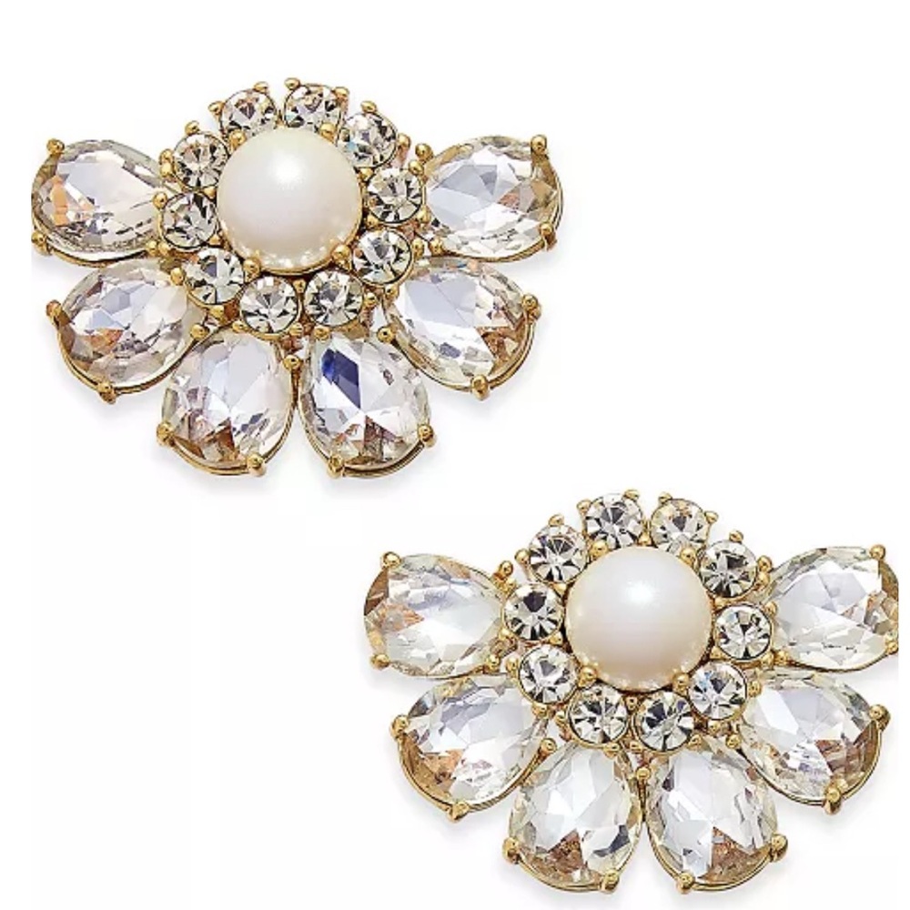 Kate Spade Gold-Tone Crystalโ & Imitation Pearl Cluster Stud Earrings NEW